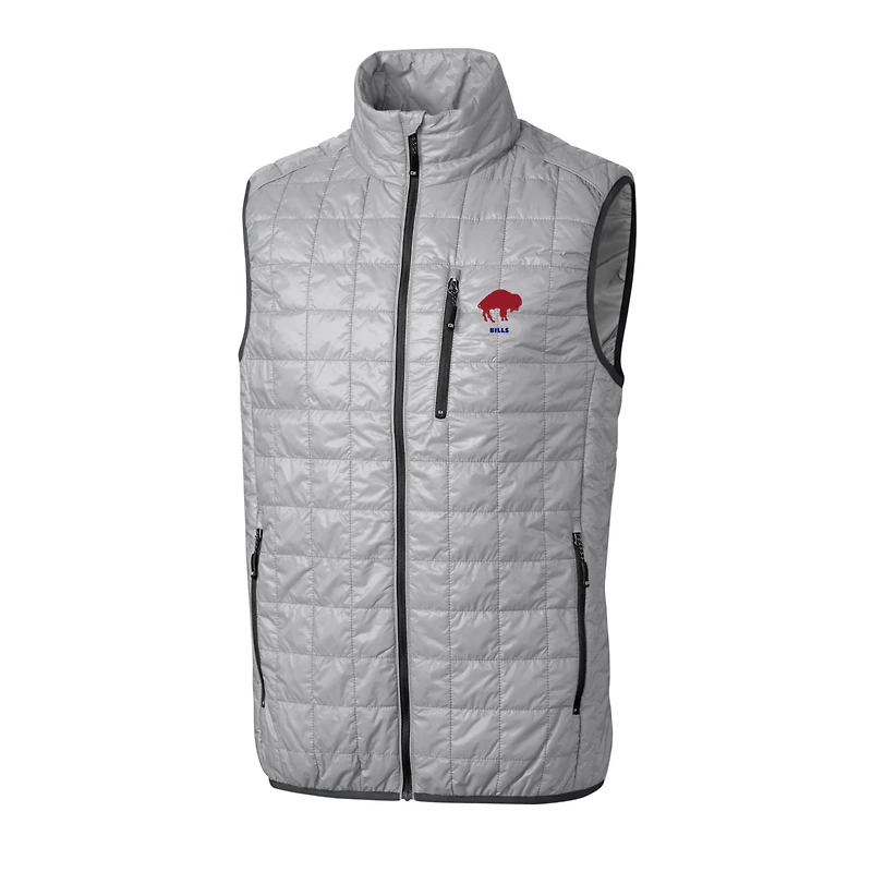 Men's Cutter & Buck Gray Buffalo Bills Throwback Logo Big Tall Rainier PrimaLoft Eco Insulated Full-Zip Puffer Vest