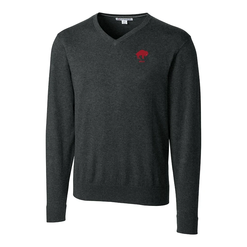 Men's Cutter & Buck Heather Charcoal Buffalo Bills Throwback Logo Lakemont Tri-Blend V-Neck Pullover Sweater