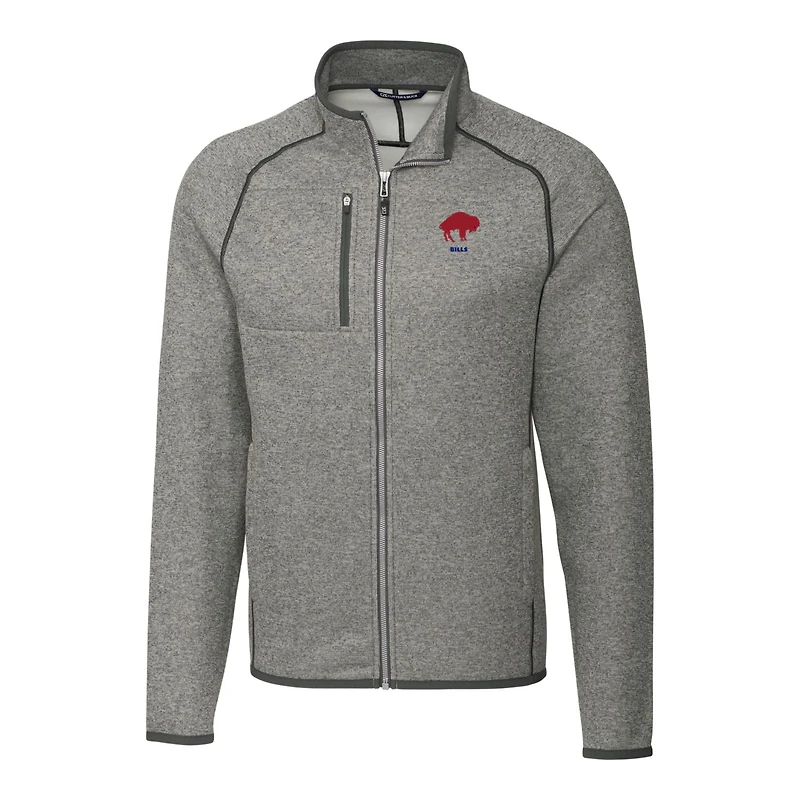 Men's Cutter & Buck Heather Gray Buffalo Bills Throwback Logo Mainsail Sweater-Knit Full-Zip Jacket