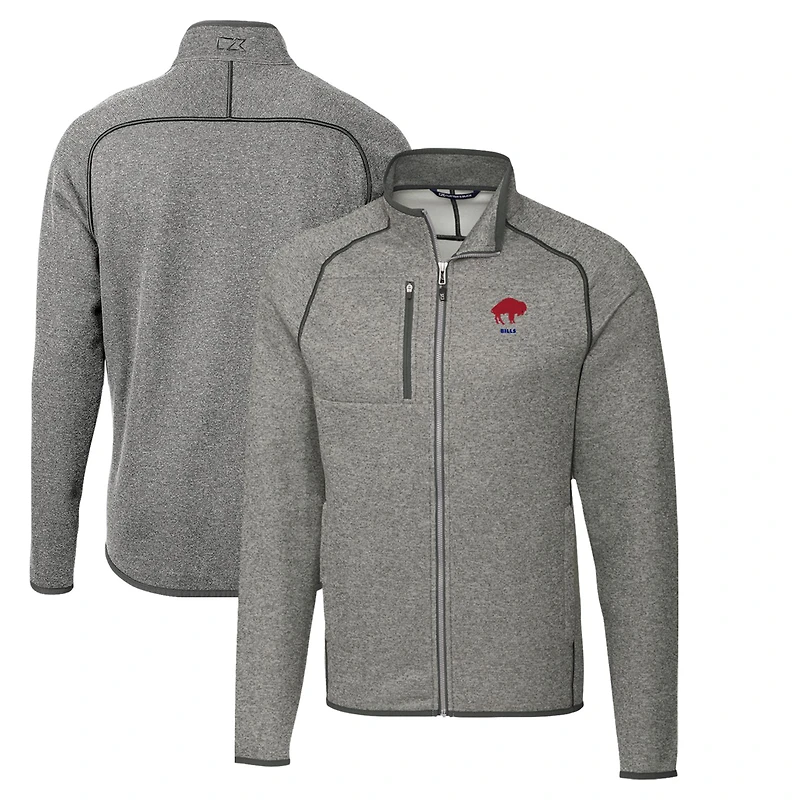 Men's Cutter & Buck Heather Gray Buffalo Bills Throwback Logo Mainsail Sweater-Knit Full-Zip Jacket