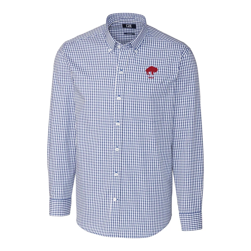 Men's Cutter & Buck Royal Buffalo Bills Throwback Logo Easy Care Stretch Gingham Big Tall Long Sleeve Button-Down Shirt