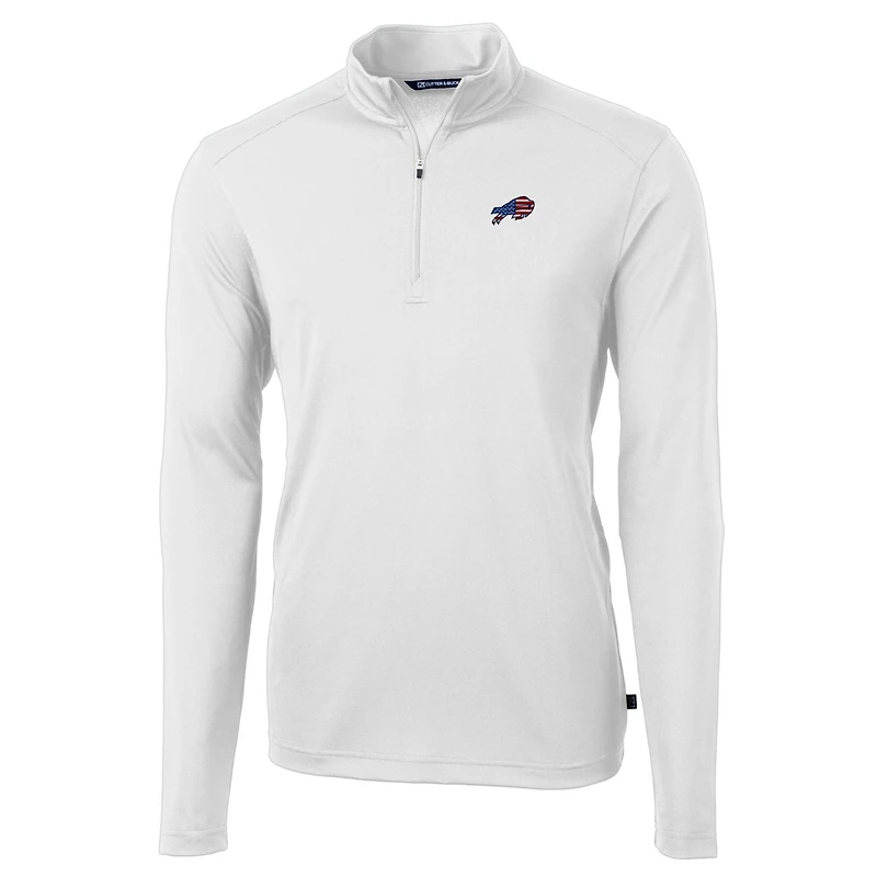 Men's Cutter & Buck White Buffalo Bills Big Tall Virtue Eco Pique Recycled Quarter-Zip Jacket