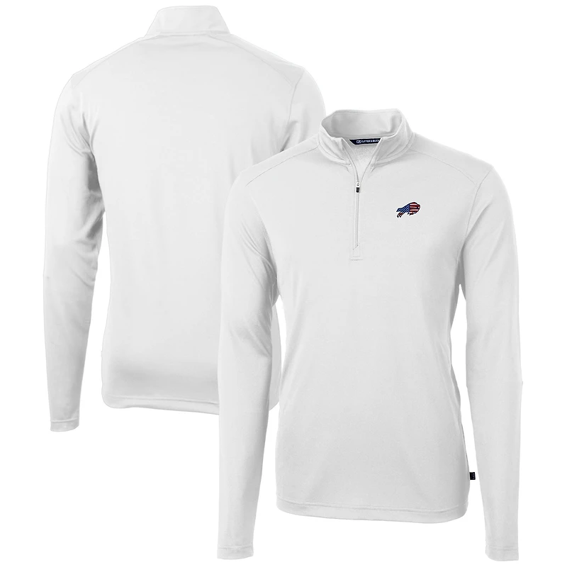 Men's Cutter & Buck White Buffalo Bills Big Tall Virtue Eco Pique Recycled Quarter-Zip Jacket