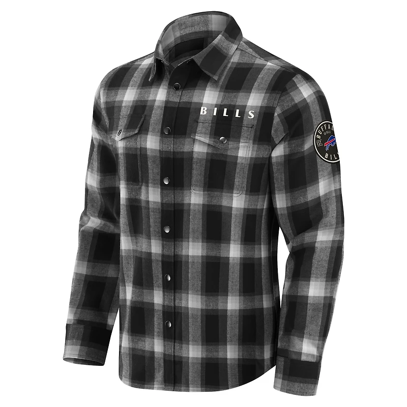 Men's Darius Rucker Collection by Fanatics Black Buffalo Bills Flannel Plaid Full-Snap Shirt