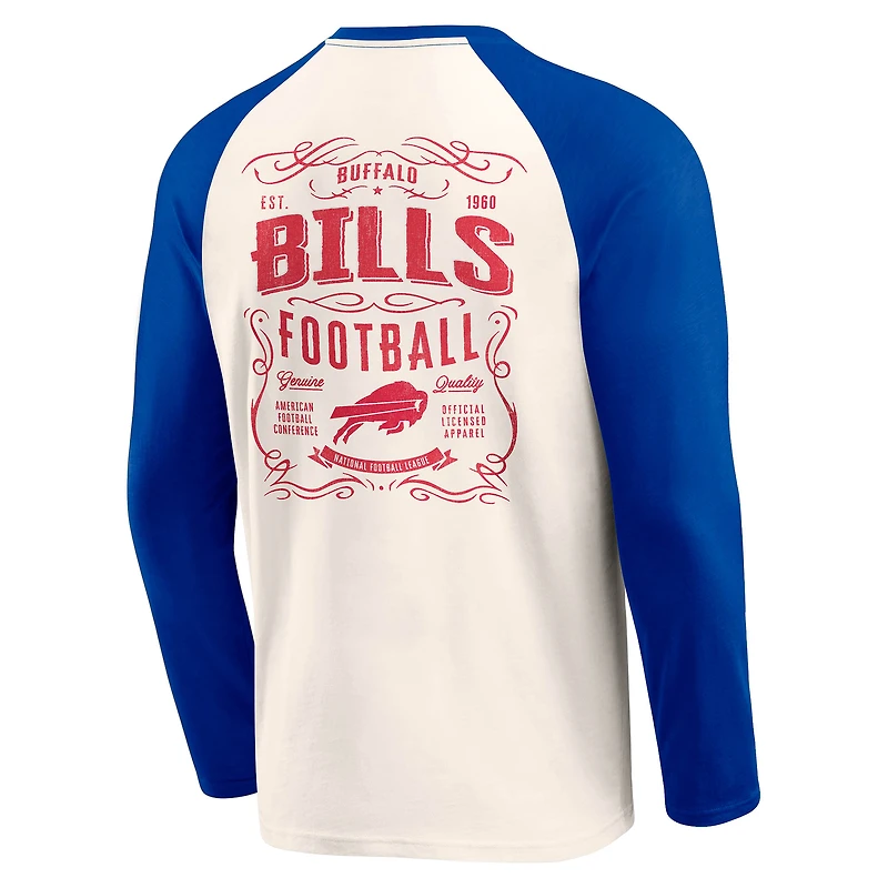 T-shirt Henley raglan pour homme Darius Rucker Collection by Fanatics crème/bleu royal des Buffalo Bills