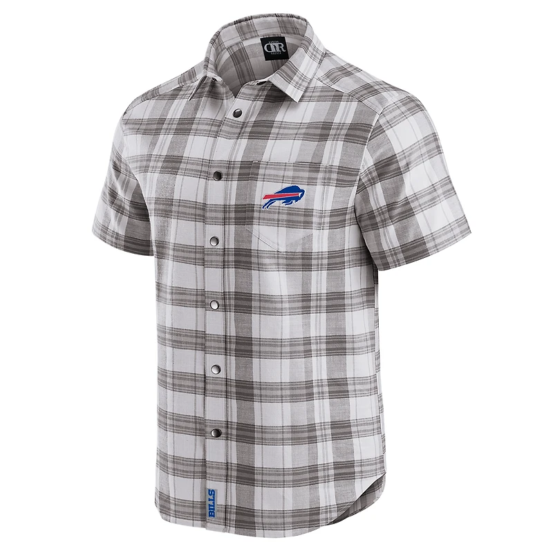 Chemise boutonnée à manches courtes et carreaux gris pour homme, collection Darius Rucker par Fanatics, Buffalo Bills