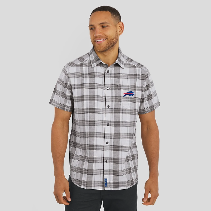 Chemise boutonnée à manches courtes et carreaux gris pour homme, collection Darius Rucker par Fanatics, Buffalo Bills