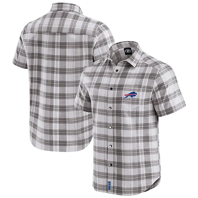 Chemise boutonnée à manches courtes et carreaux gris pour homme, collection Darius Rucker par Fanatics, Buffalo Bills