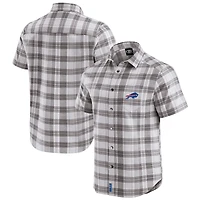 Chemise boutonnée à manches courtes et carreaux gris pour homme, collection Darius Rucker par Fanatics, Buffalo Bills