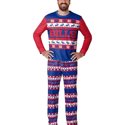 Men's  FOCO Royal Buffalo Bills Wordmark Ugly Pajama Set