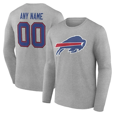 T-shirt à manches longues gris authentique pour homme des Buffalo Bills, personnalisé avec nom et numéro