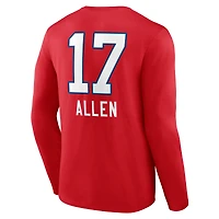 Men's Josh Allen Red Buffalo Bills Team Wordmark Name & Number Long Sleeve T-Shirt