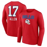 Men's Josh Allen Red Buffalo Bills Team Wordmark Name & Number Long Sleeve T-Shirt