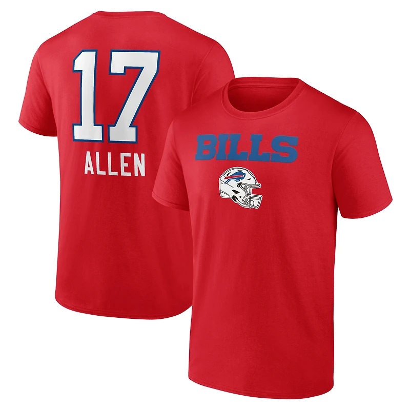 Men's Josh Allen Red Buffalo Bills Team Wordmark Name & Number T-Shirt