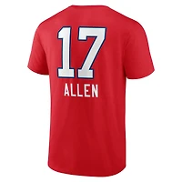 T-shirt Josh Allen Red Buffalo Bills pour homme avec nom et numéro