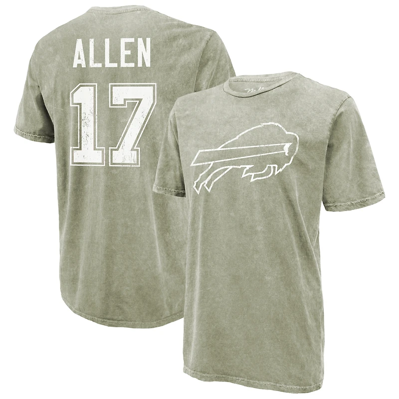 Men's Majestic Threads Josh Allen Moss Green Buffalo Bills Mineral Wash Name & Number T-Shirt
