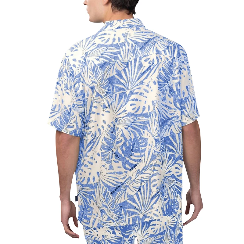Men's Margaritaville Royal Buffalo Bills Sandwashed Monstera Print Party Button-Up Shirt
