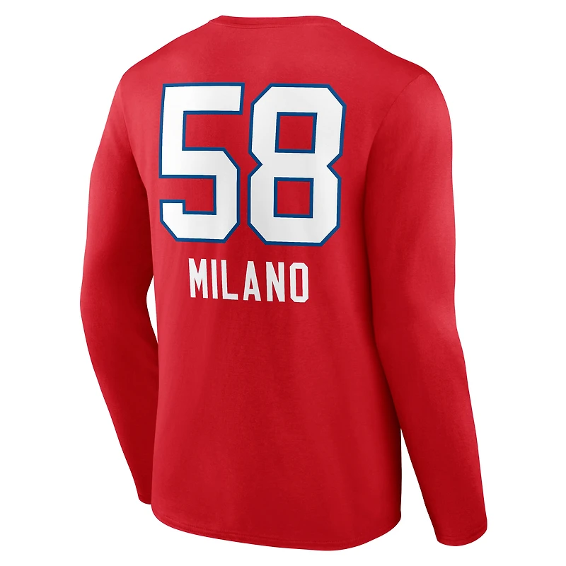 Men's Matt Milano Red Buffalo Bills Team Wordmark Name & Number Long Sleeve T-Shirt