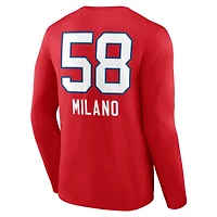 Men's Matt Milano Red Buffalo Bills Team Wordmark Name & Number Long Sleeve T-Shirt