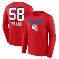 Men's Matt Milano Red Buffalo Bills Team Wordmark Name & Number Long Sleeve T-Shirt