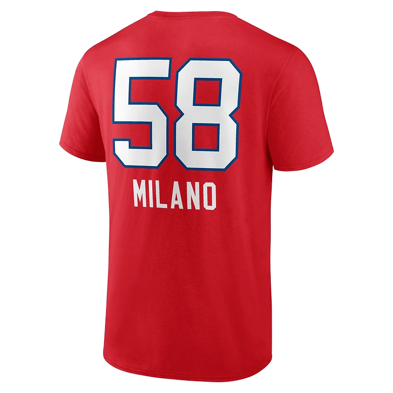 T-shirt pour homme Matt Milano Red Buffalo Bills avec nom et numéro de l'équipe