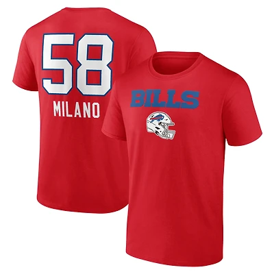 Men's Matt Milano Red Buffalo Bills Team Wordmark Name & Number T-Shirt