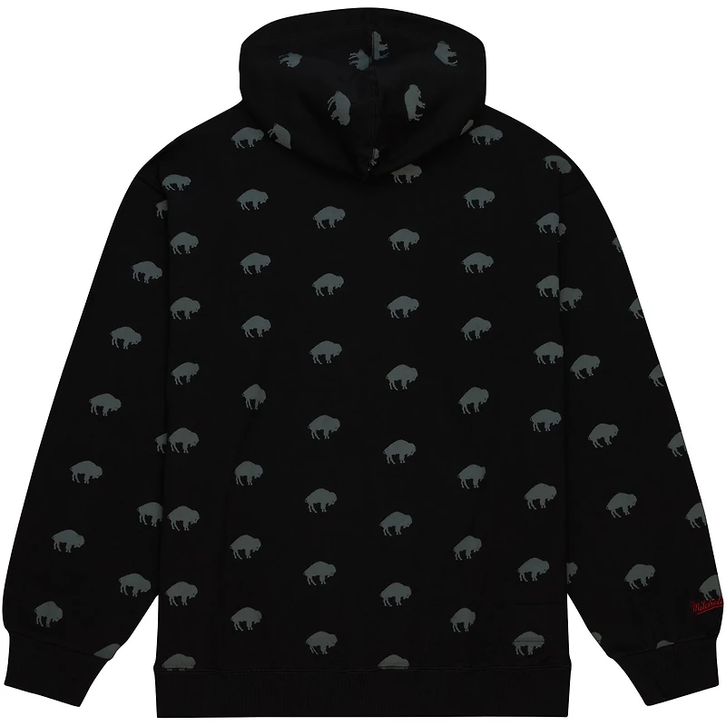 Sweat à capuche en polaire imprimé Buffalo Bills noir Mitchell & Ness pour hommes
