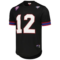 Haut en maille avec nom et numéro du joueur à la retraite Mitchell & Ness Jim Kelly noir Buffalo Bills pour homme
