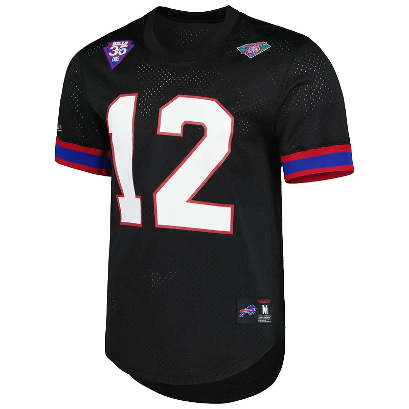 Mitchell & Ness Jim Kelly Black Buffalo Bills pour hommes Nom et numéro du joueur retraité Haut en maille