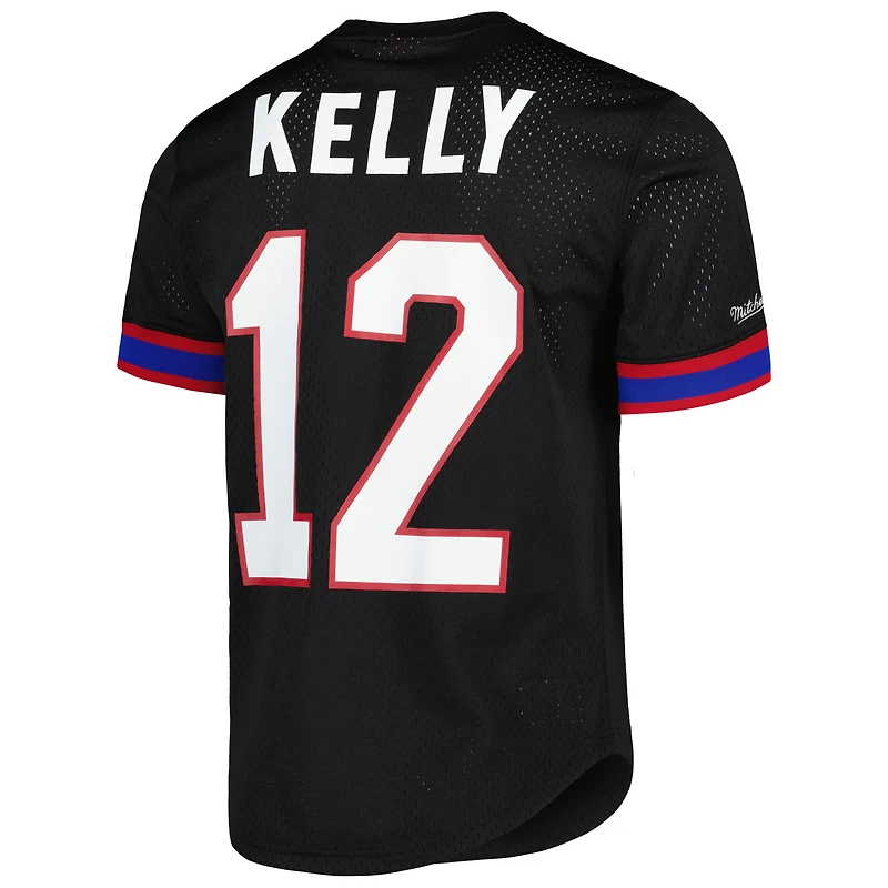 Mitchell & Ness Jim Kelly Black Buffalo Bills pour hommes Nom et numéro du joueur retraité Haut en maille