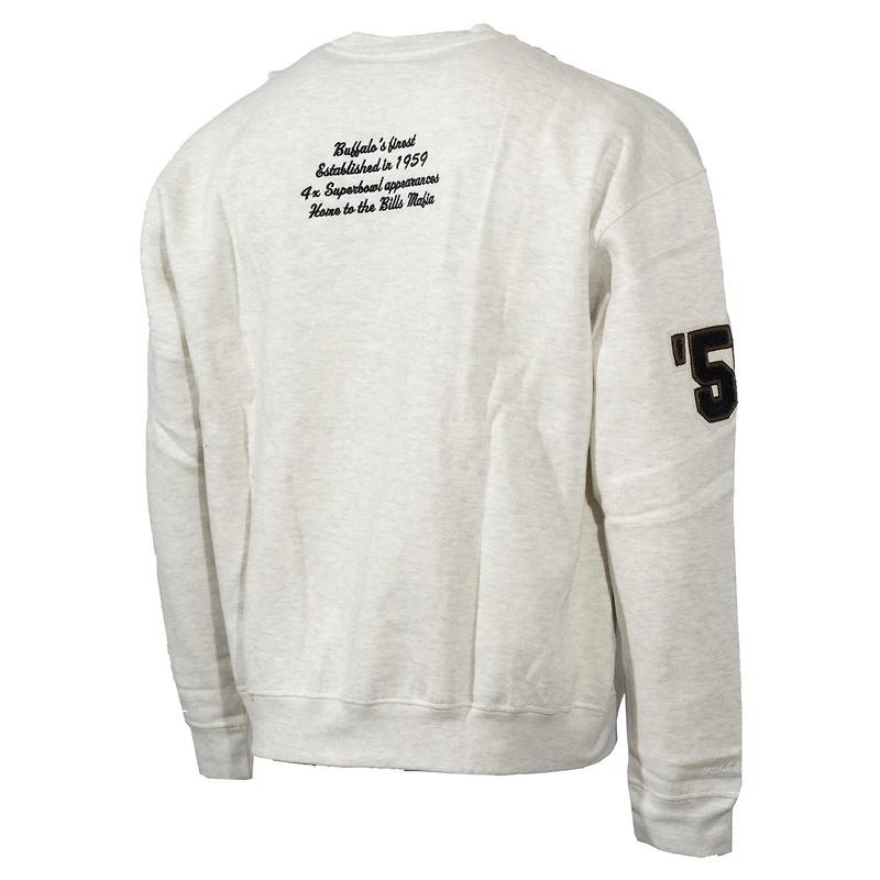Sweat-shirt oversize universitaire Mitchell & Ness Oatmeal Buffalo Bills pour hommes