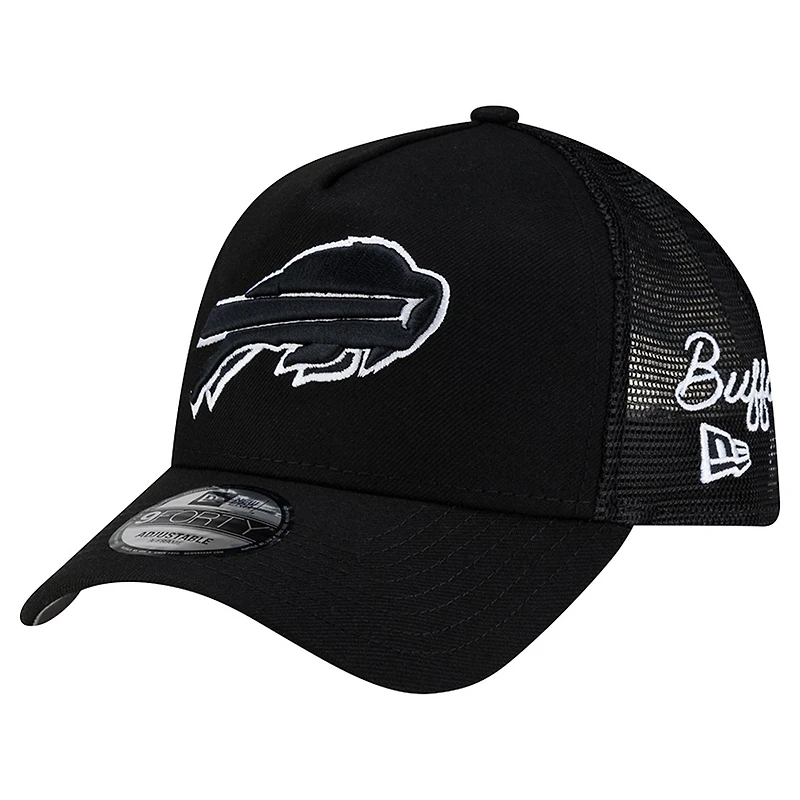 Men's New Era Black Buffalo Bills City Script 9FORTY A-Frame Adjustable Hat
