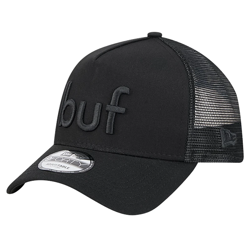Men's New Era Black Buffalo Bills Domain 9FORTY A-Frame Trucker Adjustable Hat