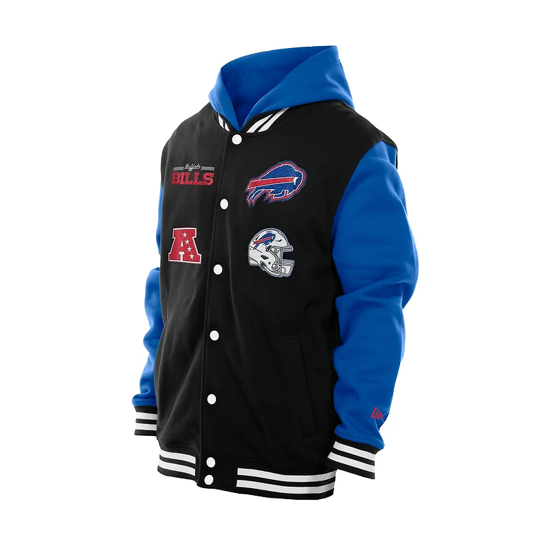 Veste à capuche en polaire boutons-pression Buffalo Bills New Era noire pour homme