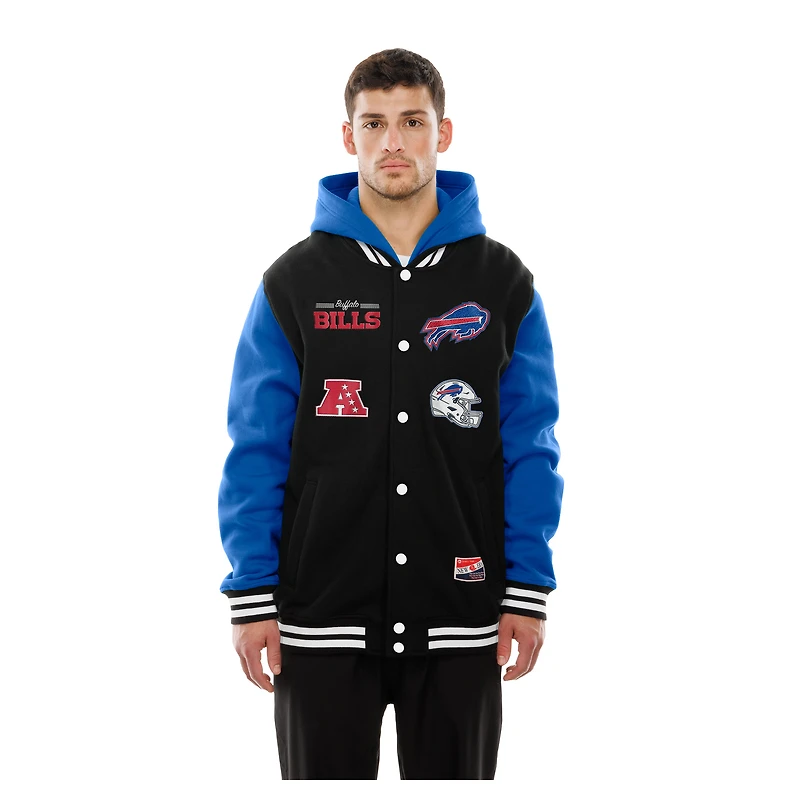 Veste à capuche en polaire boutons-pression Buffalo Bills New Era noire pour homme