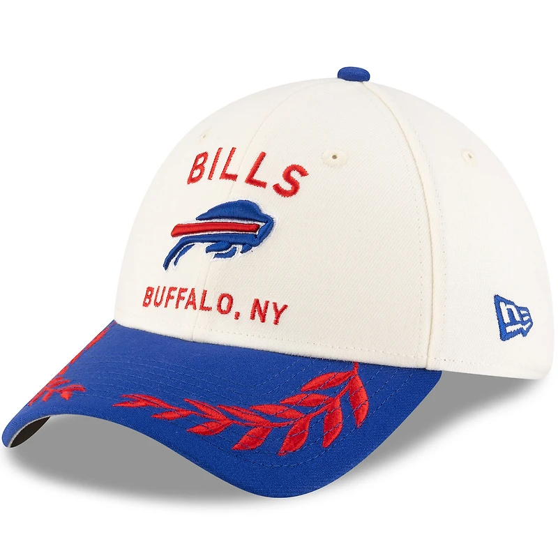 Casquette New Era 39THIRTY Flex crème/bleu royal pour homme, Buffalo Bills, repêchage NFL 2025
