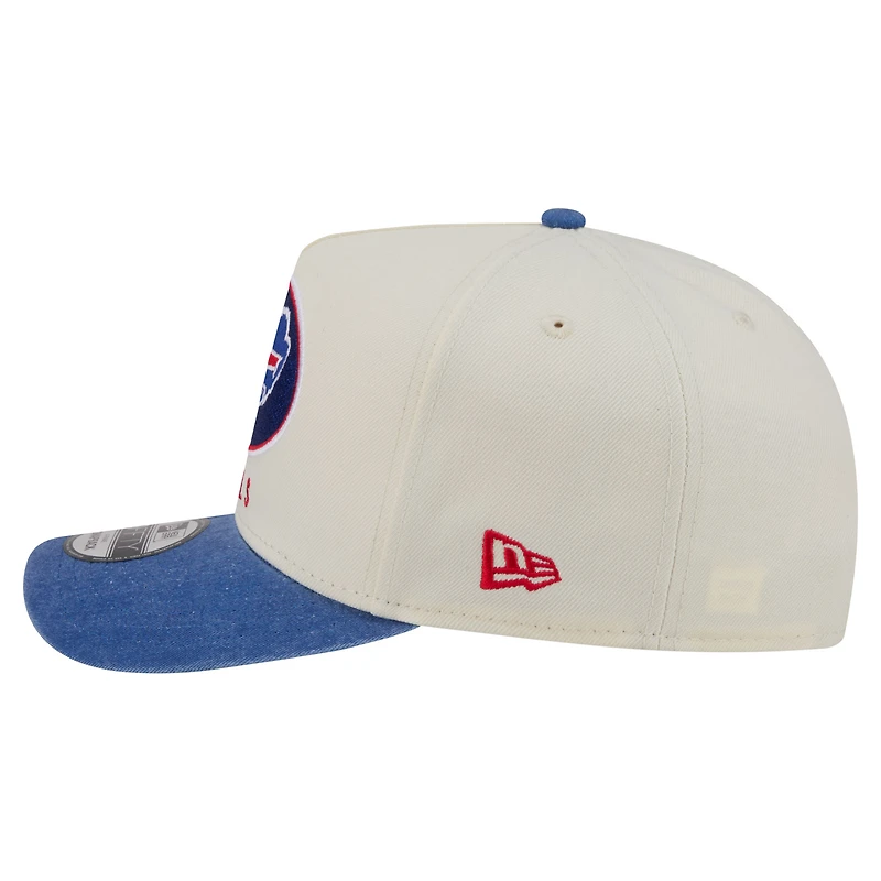 Casquette snapback New Era 9FIFTY pour homme, couleur crème/bleu roi, Buffalo Bills, modèle A-Frame délavé.