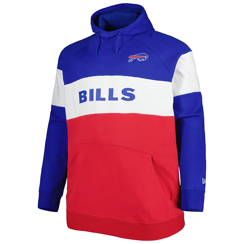 Men's New Era Royal/Red Buffalo Bills Big & Tall Current Team Colorblock Fleece Raglan Pullover Hoodie