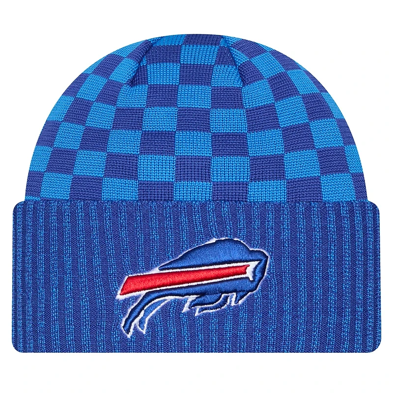 Bonnet en tricot à revers à carreaux Royal Buffalo Bills de New Era pour homme