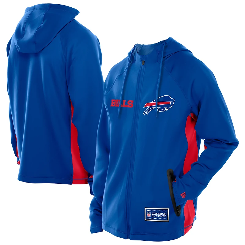 Sweat à capuche entièrement zippé New Era Royal Buffalo Bills Combine Authentic Raglan Scuba pour homme