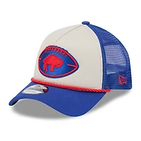 Casquette réglable de camionneur A-Frame New Era Stone/Royal Buffalo Bills 2024 NFL Sideline Historic 9FORTY pour hommes