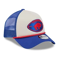 Casquette réglable de camionneur A-Frame New Era Stone/Royal Buffalo Bills 2024 NFL Sideline Historic 9FORTY pour hommes