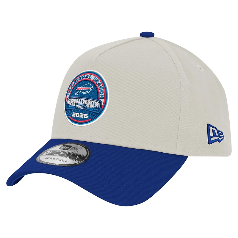 Casquette ajustable New Era blanche/bleu roi Buffalo Bills Highmark Stadium saison inaugurale A-Frame 9FORTY pour homme