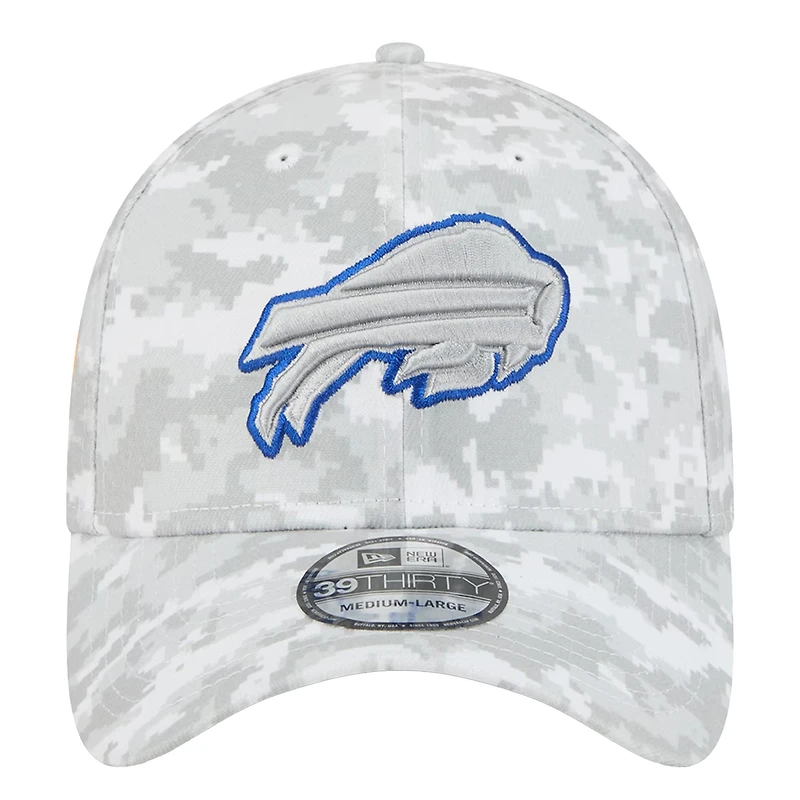 Casquette New Era blanche Buffalo Bills 2025 Salute to Service pour homme, pack fan 39THIRTY Flex