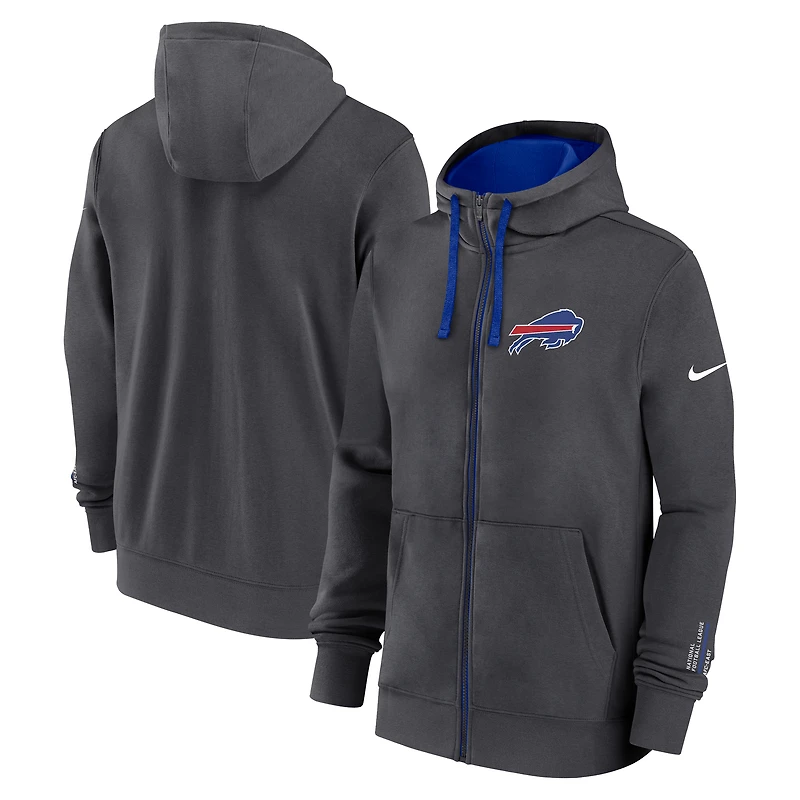 Sweat à capuche Nike anthracite Buffalo Bills Primetime Club entièrement zippé pour homme