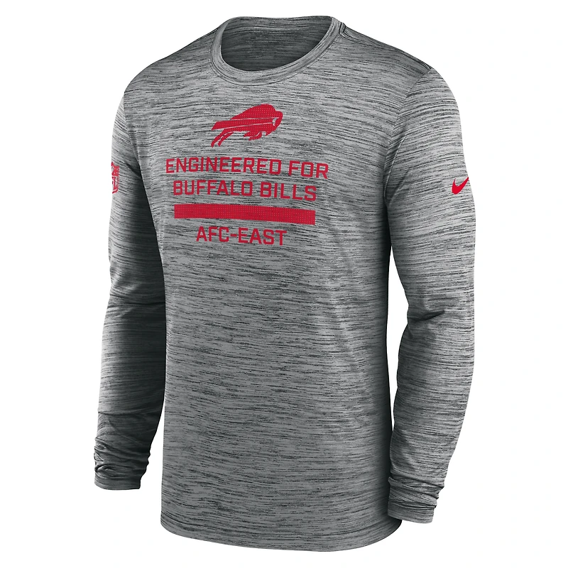T-shirt à manches longues Nike Buffalo Bills Sideline Velocity Performance gris pour homme