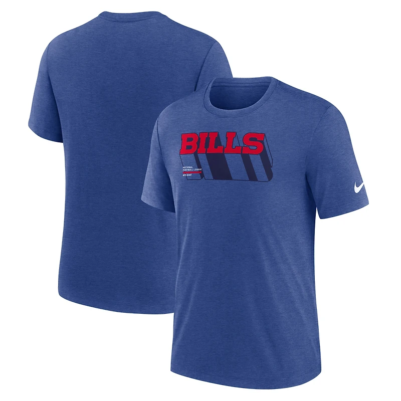 T-shirt Nike Heather Royal Buffalo Bills pour homme, coupe longue, mélange de trois couleurs