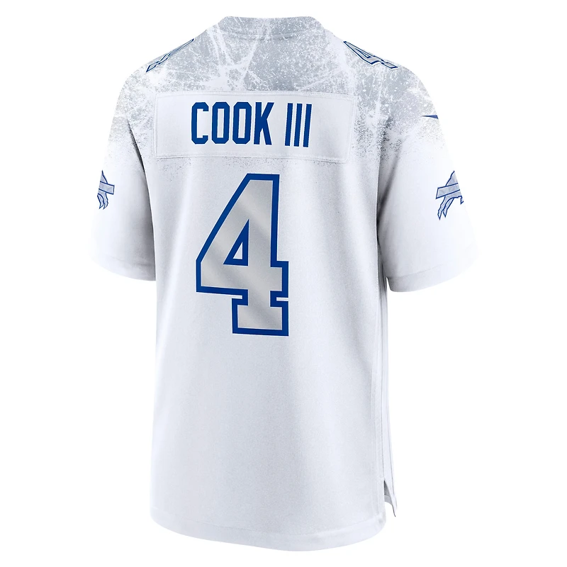 Maillot Nike James Cook III blanc pour homme, collection Rivalries 2025 des Buffalo Bills