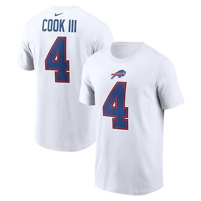 T-shirt Nike James Cook III blanc pour homme avec nom et numéro de joueur des Buffalo Bills