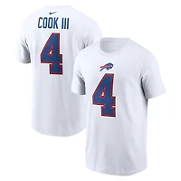 T-shirt Nike James Cook III blanc pour homme avec nom et numéro de joueur des Buffalo Bills